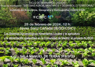 Ciclo de seminarios SADT: "Los Sistemas Agroecológicos Alimentarios Locales y la agricultura y la alimentación sostenibles en la Comunidad de Madrid: el proyecto ALISOS"