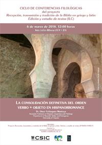 Ciclo de Conferencias Filológicas: "La consolidación definitiva del orden verbo + objeto en hispanorromance"