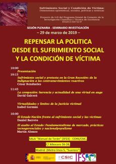 Sesión plenaria-Seminario SUFRIVIC: "Repensar la política desde el sufrimiento social y la condición de víctima"