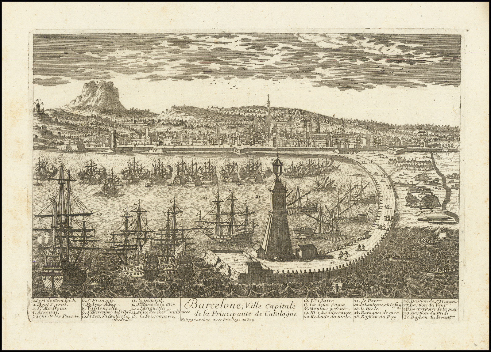 Pierre Aveline, Barcelone, Ville capitale de la Principauté (de) Catalogne scituée sur la mer Mediterranée, ca. 1700. AHCB4-204/C04