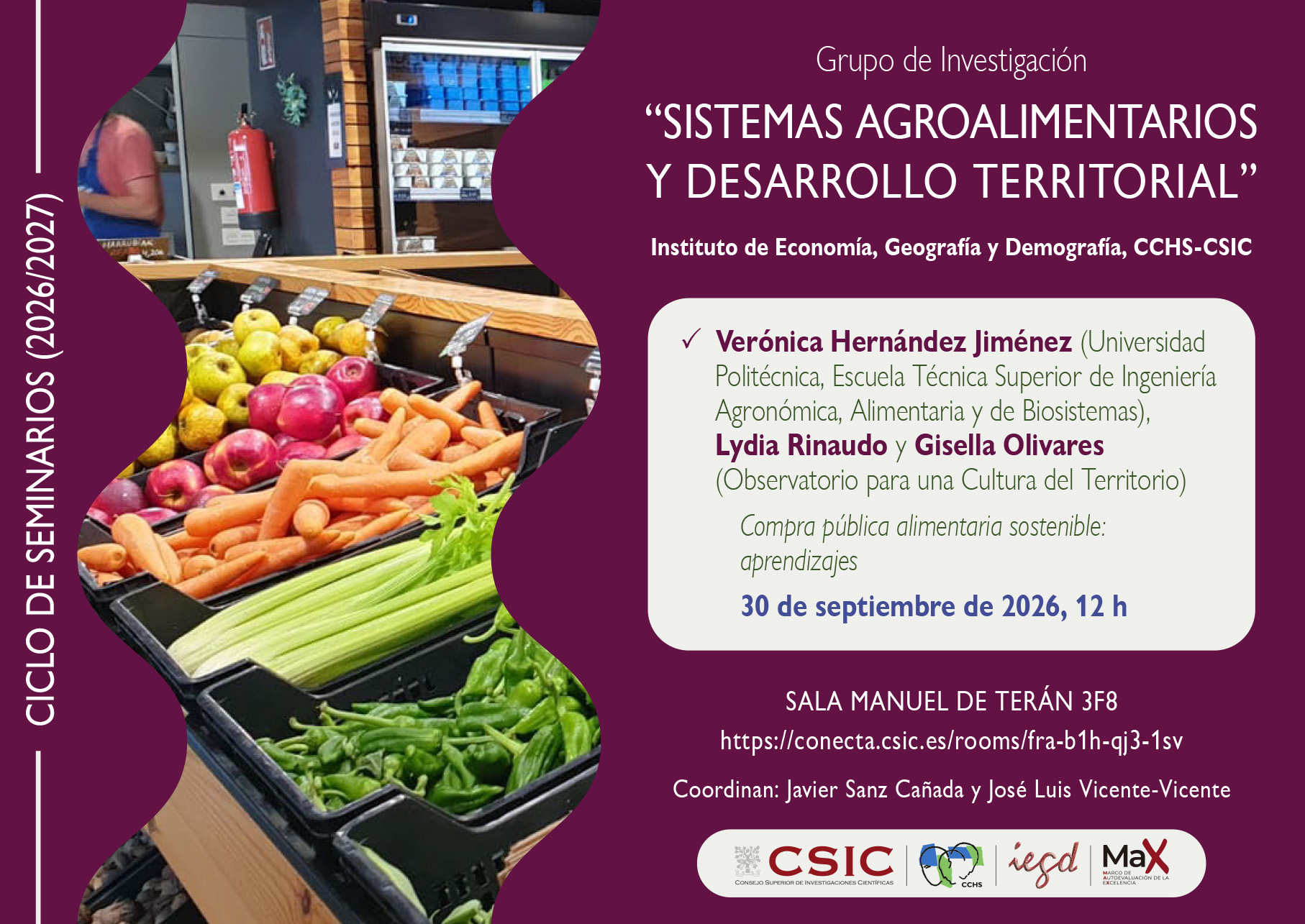 Ciclo de seminarios SADT 2026-2027: "Compra pública alimentaria sostenible: aprendizajes"