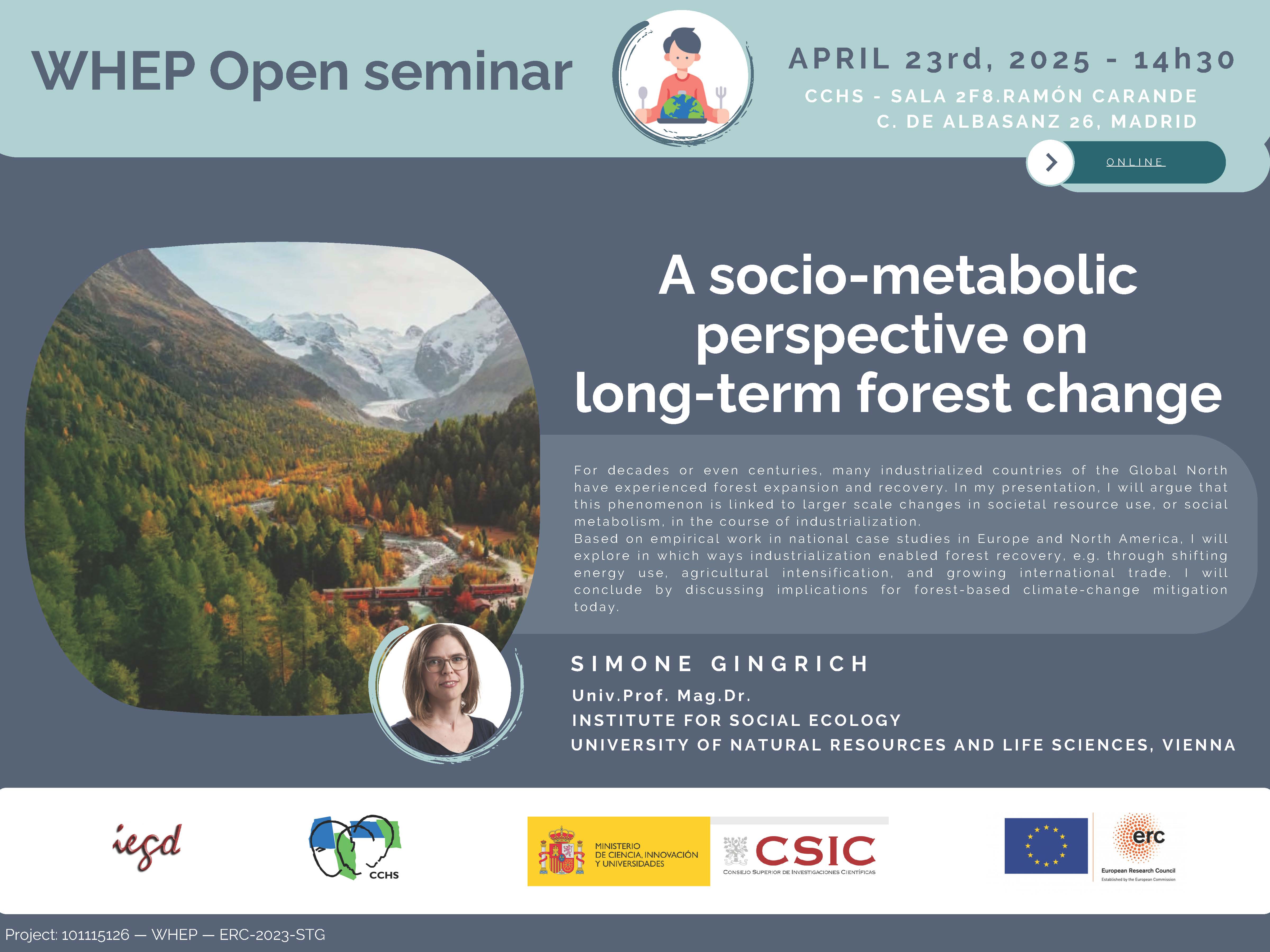 WHEP open seminar: "A socio-metabolic perspective on long-term forest change"