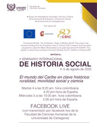 Cartel del evento II Seminario Internacional de Historia Social: El mundo del Caribe en clave histórica: ruralidad, movilidad social y ciencia