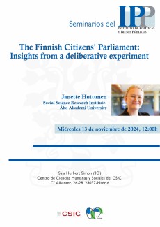 Seminario del IPP: "The Finnish Citizens' Parliament: Insights from a deliberative experiment"