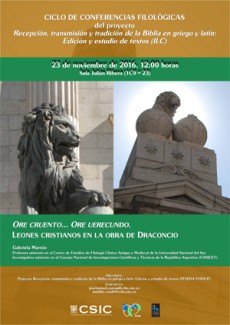 Ciclo de Conferencias Filológicas: "Ore Cruento...Ore Uerecundo. Leones Cristianos en la obra de Draconcio"