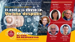 Cartel del evento Webinar “El CSIC y la Covid19. Un año después”