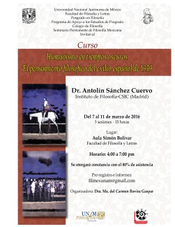 Curso de Postgrado: "Humanismo en tiempos   oscuros. El pensamiento filosófico del exilio español de 1939"