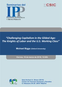 Cartel del seminario Seminario IPP: "Challenging Capitalism in the Gilded Age: The Knights of Labor and the U.S. Working Class"