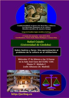 Cartel del seminario Seminario 'Condicionalidad recíproca de derechos y deberes: Los derechos humanos en la cultura filosófico-jurídica de nuestro tiempo': "Sobre teatros y faros: una aproximación al problema de la cultura en el utilitarismo"