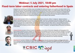 Cartel del seminario Webinar: "Fixed-term labor contracts and entering fatherhood in Spain"
