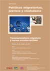 Cartel del seminario Seminario «Políticas migratorias, justicia y ciudadanía»: "Transnacionalismo migratorio y nuevos vínculos sociales"