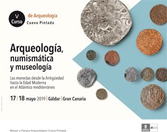 Cartel del curso Curso de Arqueología, numismática y museología. Las monedas desde la Antigüedad hasta la Edad Moderna en el Atlántico mediterráneo
