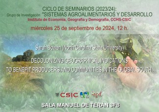 Ciclo de seminarios SADT 2024-2025: "Decolonizing geographical indications to benefit producers and communities in the Global South" Ciclo de seminarios SADT 2024-2025: "Decolonizing geographical indications to benefit producers and communities in the Global South"