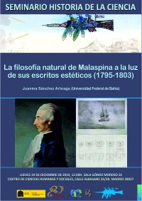 Cartel del seminario Seminario de Historia de la Ciencia: "La filosofía natural de Malaspina a la luz de sus escritos estéticos (1795-1803)"