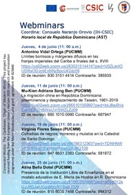 Cartel del evento Webminar "La migración china en la República Dominicana: preminencia y desplazamiento de Taiwan, 1961-2019"