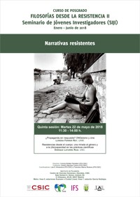 Cartel del seminario Curso de posgrado «Filosofías desde la Resistencia II - Seminario de Jóvenes Investigadores (SIJI)»: "Narrativas resistentes"