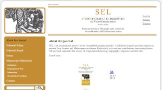 SEL. Studi Epigrafici e Linguistici sul vicino oriente antico SEL. Studi Epigrafici e Linguistici sul vicino oriente antico